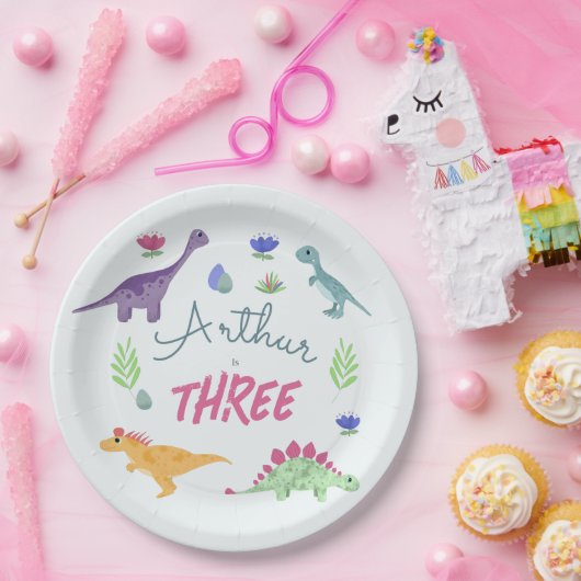 Jongens Schattig Oerwoud T-Rex Dinosaurus Verjaard Papieren Bordje (Feest)