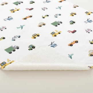Jongens Schattig Transport Auto Patroon Monogram N Sherpa Deken
