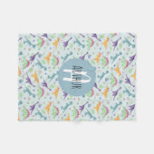 Jongens Schattige Blauw Dinosaur Patroon & Naam Ki Fleece Deken (Voorkant (Horizontaal))