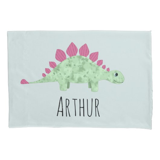 Jongens Schattige Blauw T-Rex Dinosaurus Naam Kind Kussensloop (Voorkant-Links)