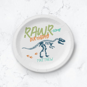 Jongens Schattige Blauwe T-Rex Dinosaurussen Grave Papieren Bordje