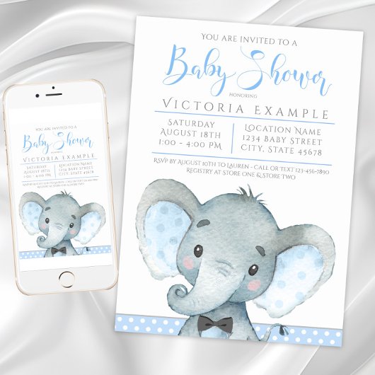 Jongens Schattige ellephant Baby Shower-uitvinding Kaart