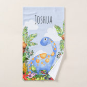 Jongens Schattige Oerwoud Waterverf Dinosaurus en  Bad Handdoek (Handdoek)