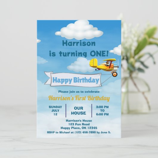 Jongens Schattige Reizen Vliegtuig Kids Verjaardag Kaart (Staand voorkant)