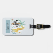 Jongens Schattige Safari Dieren Giraffe Naam Kinde Bagagelabel (Voorkant horizontaal)