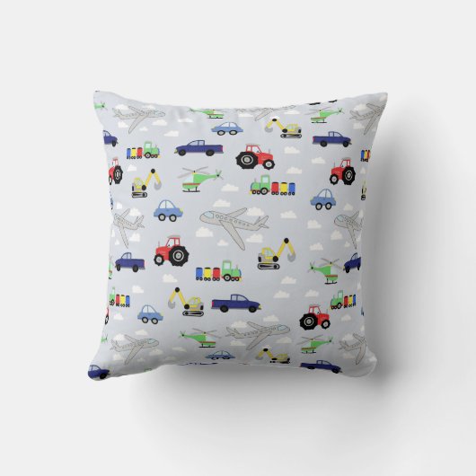 Jongens Schattigee Auto Tractor Vliegtuig en Naam  Kussen (Achterkant)