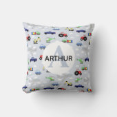 Jongens Schattigee Auto Tractor Vliegtuig en Naam  Kussen (Voorkant)