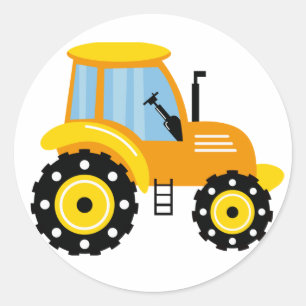 Jongens Schattigee Gele Tractor Ronde Sticker