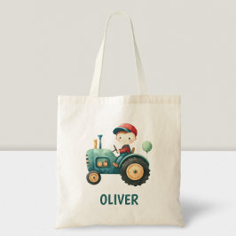 Jongens Schattigee Groene Tractor Gepersonaliseerd Tote Bag
