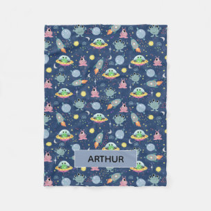 Jongens Schattigee Ruimte Alien Cartoon Patroon &  Fleece Deken