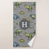 Jongens Schattigee Waterverf Dinosaurus & Naam Kin Badhanddoek (Badhanddoek)