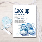 Jongens-sneakers baby shower, veters baby shower kaart