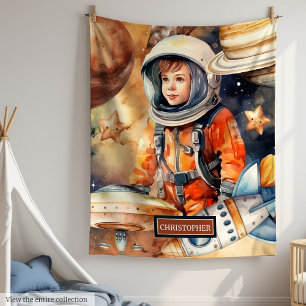 Jongens Space Blanket Gepersonaliseerde Astronaut  Fleece Deken