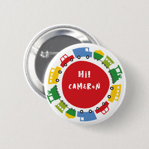 Jongens Speelgoed Kleurrijk Pret Vervoer Verjaarda Ronde Button 5,7 Cm