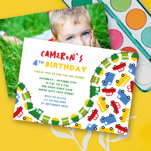 Jongens Speelgoed Leuk Vervoer Foto 4e Verjaardags Kaart