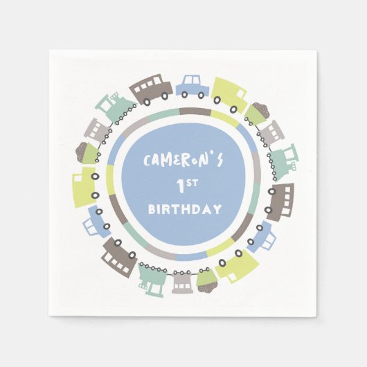 Jongens Speelgoed Pastel Blauw Vervoer Kind Verjaa Servet (Voorkant)