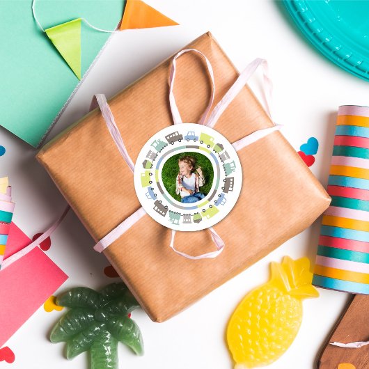 Jongens Speelgoed Pastel Pret Vervoer Kind Verjaar Ronde Sticker