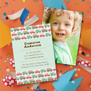 Jongens Speelgoed Pastels Retro Auto's Kinder Foto Contactkaartje
