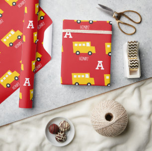 Jongens Speelgoed Transport Gele Bus Monogram Verj Cadeaupapier