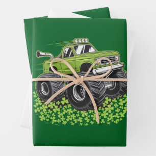 Jongens St Patricks Dag Peuter Lucky Monster Truck Inpakpapier Vel