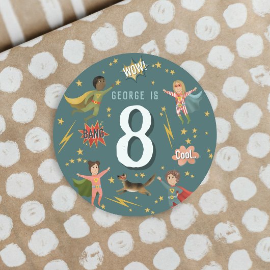 Jongens Superheld Kinder leeftijd Verjaardag Ronde Sticker