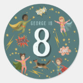 Jongens Superheld Kinder leeftijd Verjaardag Ronde Sticker (Voorkant)