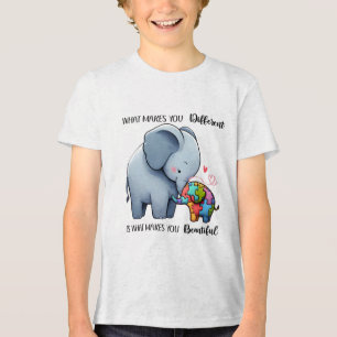 Jongens T-Shirt – Autisme Bewustzijn Olifant Desig