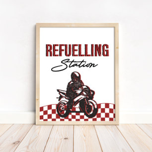 Jongens tankstation teken vuilfiets verjaardag poster