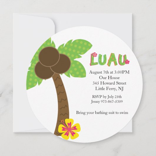 Jongens Tiki Hut Ronde Luau Verjaardag Uitnodiging (Achterkant)