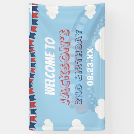 Jongens Train Chugga Twee Vlag Blauw Rood Witte Da Spandoek (Verticaal)