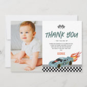 Jongens twee snelle foto raceauto 2e verjaardag bedankkaart (Voorkant)