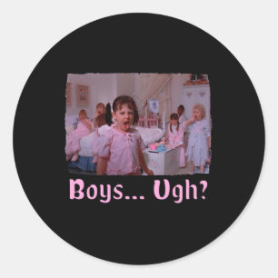 Jongens... Ugh! – Grappige Valentijnsdag Shirt Pul Ronde Sticker