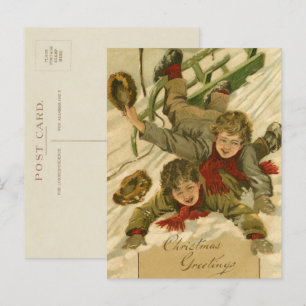 jongens uit 1906 die in sneeuwkerst slapen feestdagenkaart