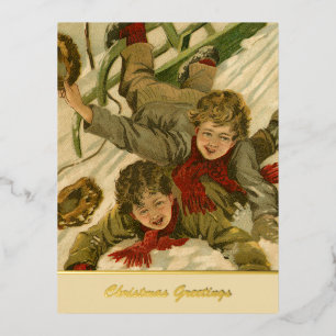 jongens uit 1906 Sneeuwkerstgoud Folie Feestdagen Briefkaart