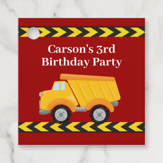 Jongens Verjaardagsfeest Custom Red Dump Truck Kin Bedankjes Labels (Voorkant)