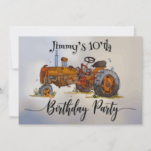 Jongens verjaardagsfeest met antiek tractor ontwer kaart