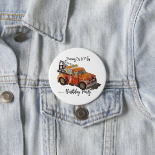 Jongens verjaardagsfeestje met takelwagen ronde button 7,6 cm