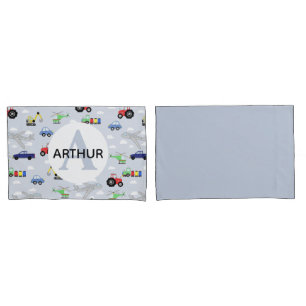 Jongens Vervoer Patroon Monogram Auto Naam Kinder Kussensloop