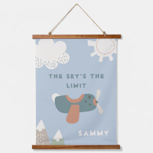 Jongens Vliegtuig Sky's de limiet gepersonaliseerd Hangend Wandkleed