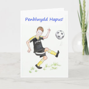 Jongens Voetbal Verjaardag Kaart: Welsh Groeten Kaart