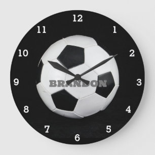 Jongens Voetbal Zwart Stijlvolle Custom Name Kinde Grote Klok