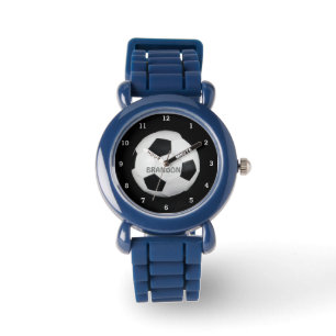 Jongens Voetbal Zwart Stijlvolle Custom Name Kinde Horloge