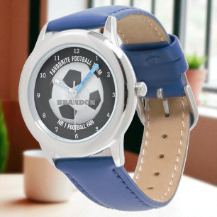 Jongens Voetbal Zwart Stijlvolle Custom Name Kinde Horloge