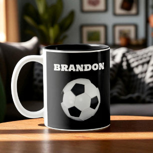 Jongens Voetbal Zwart Stijlvolle Custom Name Kinde Tweekleurige Koffiemok