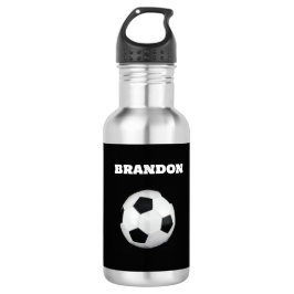 Jongens Voetbal Zwart Stijlvolle Custom Name Kinde Waterfles