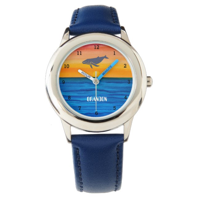 Jongens walvis vis vis vis moderne blauwe Kind Horloge (Voorkant)