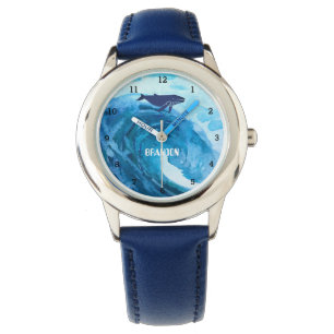 Jongens walvis vis vis vis moderne blauwe Kind Horloge