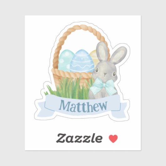 Jongens Waterverf Blauwe Paasmand Sticker (Vel)