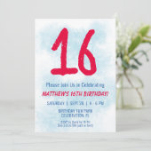 Jongens Waterverf Kinder Blauw 16e Verjaardag Kaart (Staand voorkant)