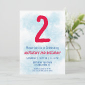 Jongens Waterverf Kinder Blauw 2e Verjaardag Kaart (Staand voorkant)